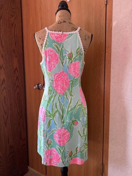 LILLY PULITZER SZ 10 Pearl Shift Floral Dress Poolside Halter Crochet VACATION - Picture 2 of 8